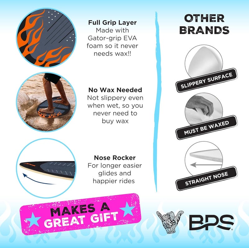 BPS New Zealand ‘Flame’ - High Performance Wooden Skimboard with Custom Traction Pads – with Optional Padded Carry Bag Made from Recycled Plastics – for Kids or Adults, Choose from 4 Colors - Image 3